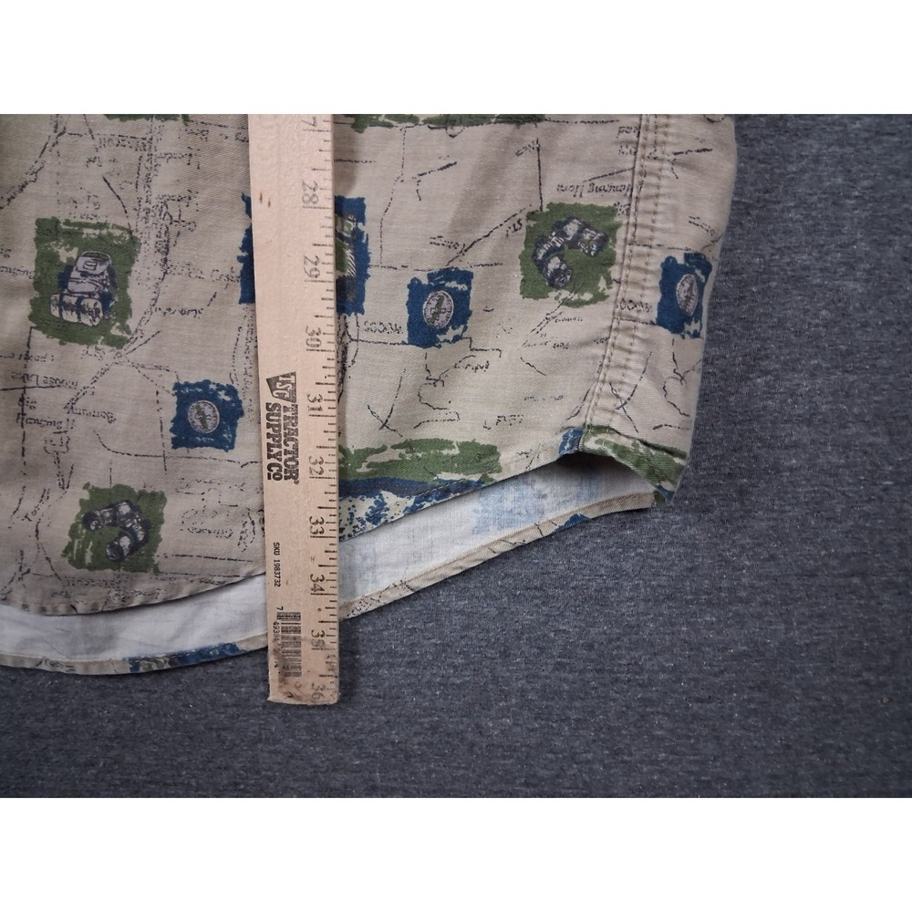 Woolrich Mens Shirt XL Tall Tan Explorer Theme Print Outdoor Gorp Hiking Camping - Picture 5 of 7